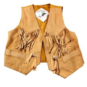 Vintage 70 Desperado Vest Mens Medium Leather Fringe Western Cowboy Concho Rodeo